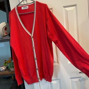 Vtg Jordan Craig Red long sleeve Varsity style Grandpa Cardigan sweater 2XL